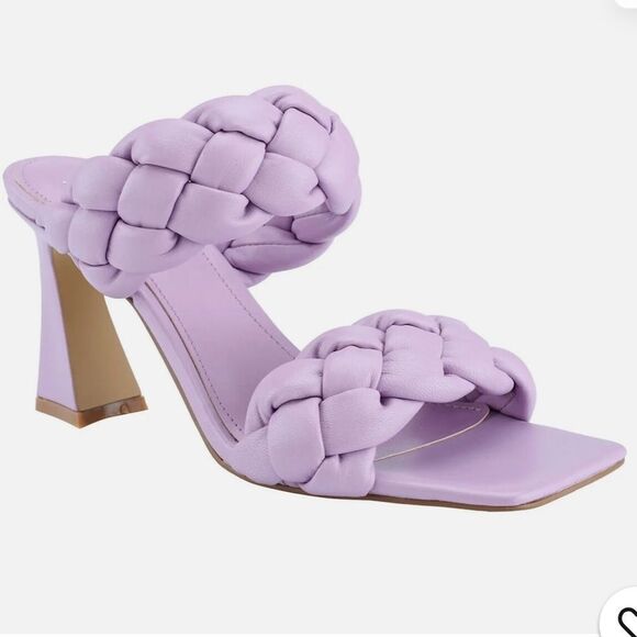 MARC FISHER Hammy Purple Braided Leather Heeled Slide Sandal Square Toe Size 6.5 - Picture 1 of 12